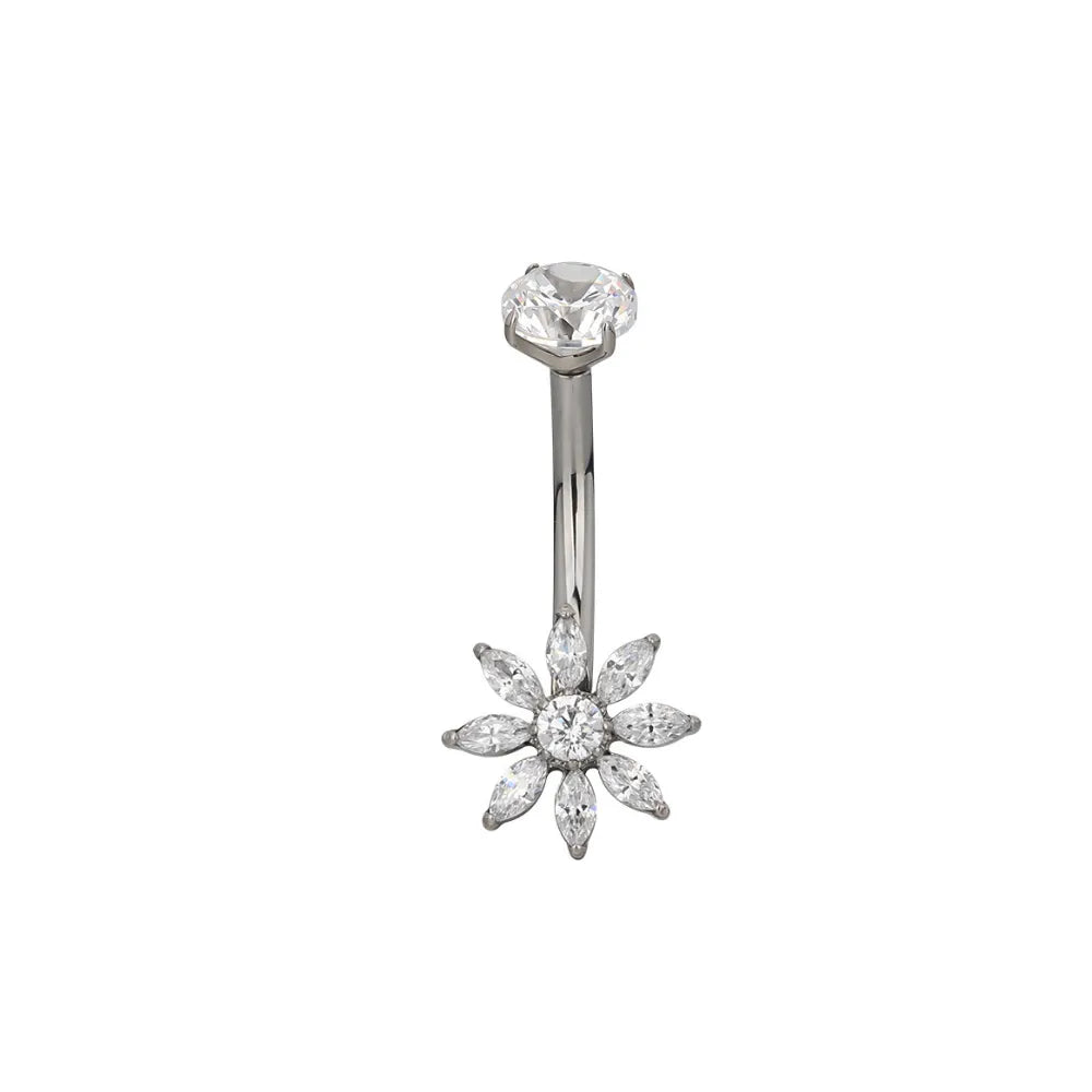 Titanium Diamond Flower Belly Ring