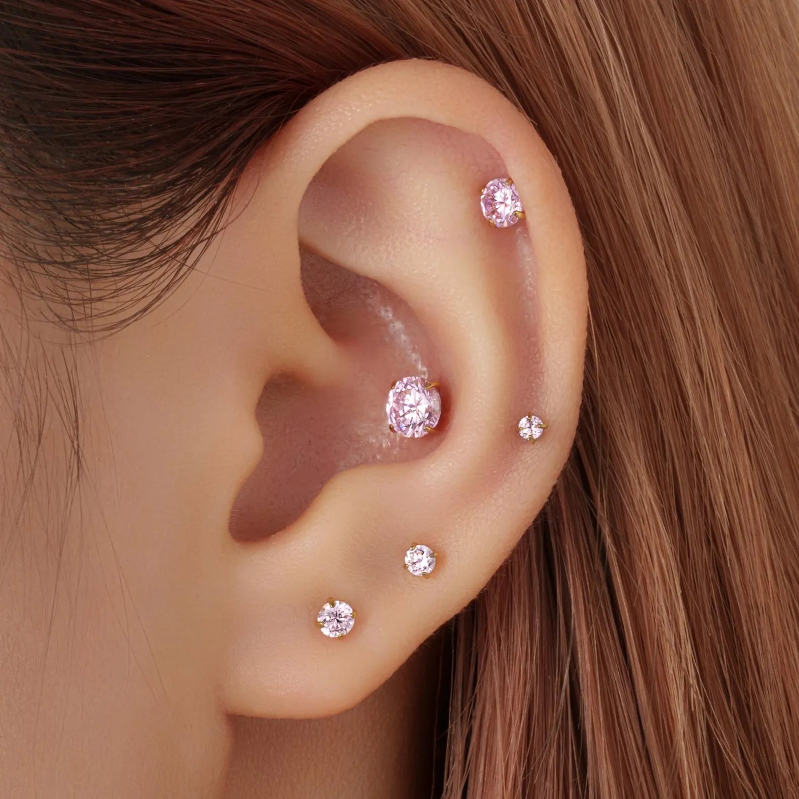 Titanium Freyja Multisize Pink Tourmaline Stud (Push Pin)