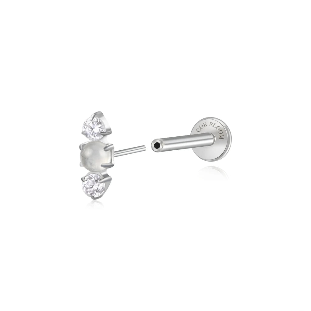 Titanium Mini Lyra Flat Back Stud - Pure White Shell