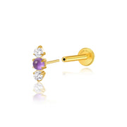 Titanium Mini Lyra Flat Back Stud - Amethyst Crystal