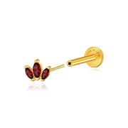 Myla Red Garnet Three-Petal Flat Back Stud