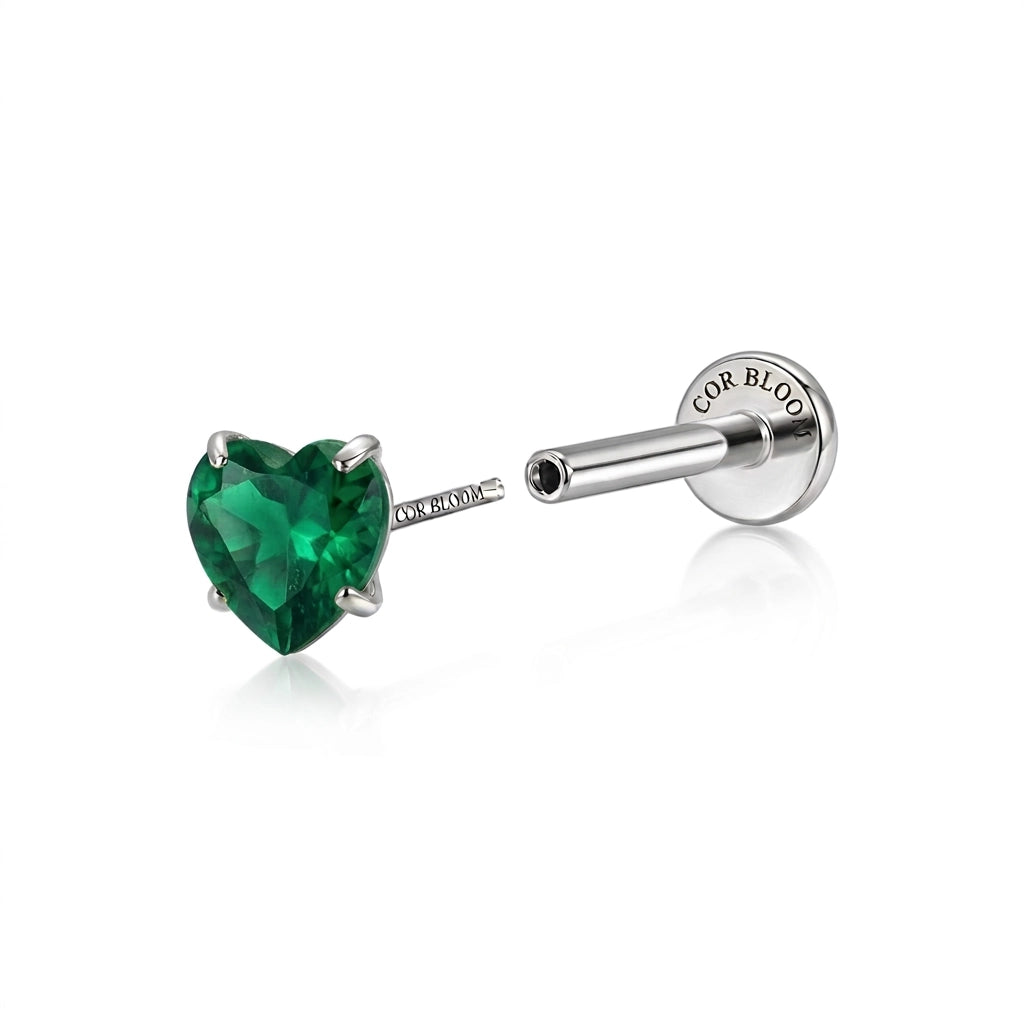 Titanium Multisize Green Emerald Heart-Cut Stud (Push Pin)