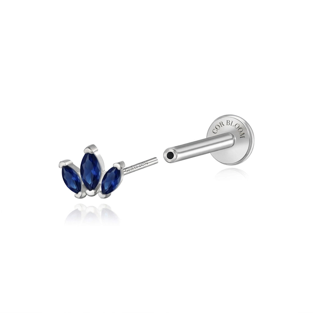 Myla Blue Sapphire Three-Petal Flat Back Stud