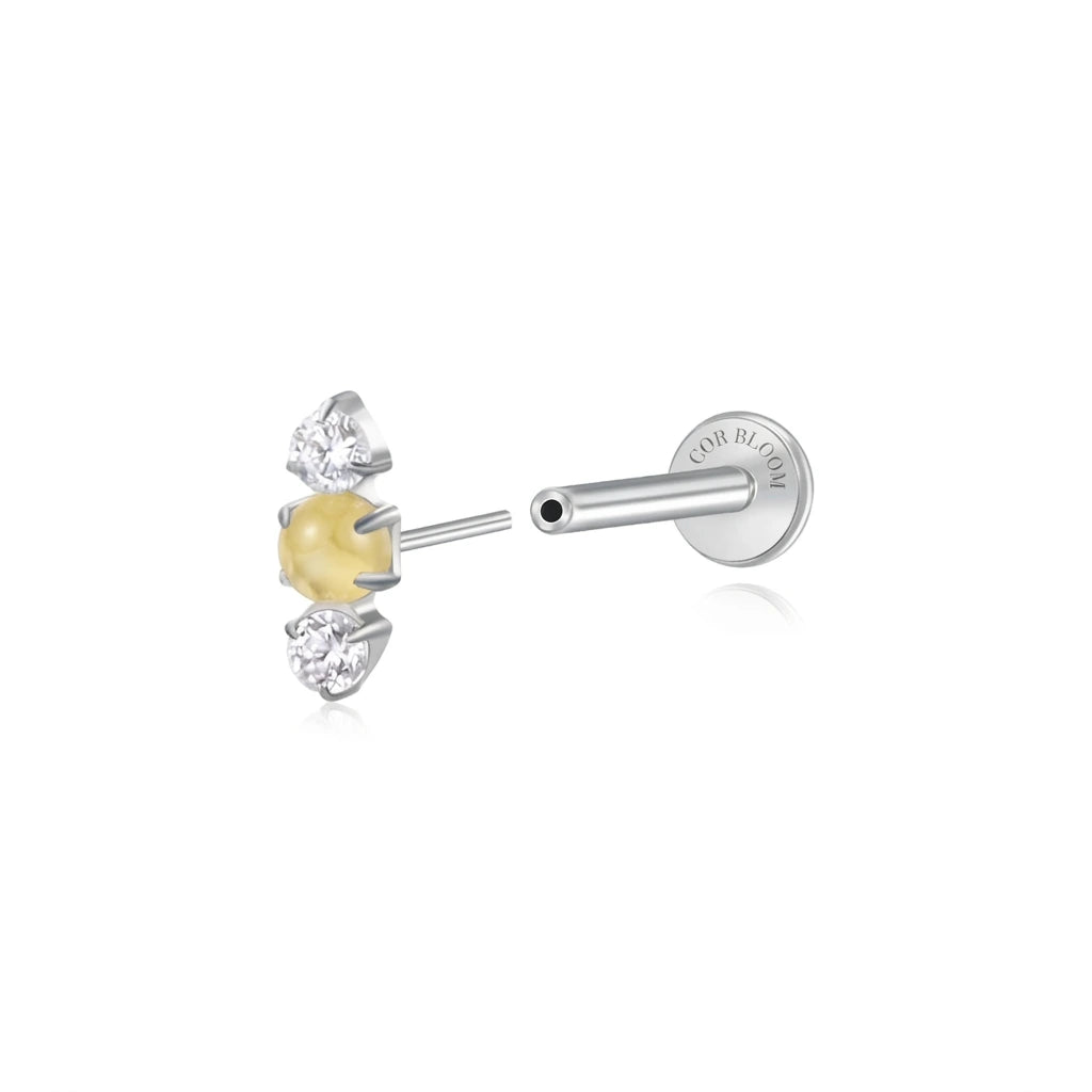 Titanium Mini Lyra Flat Back Stud - Lemon Stone
