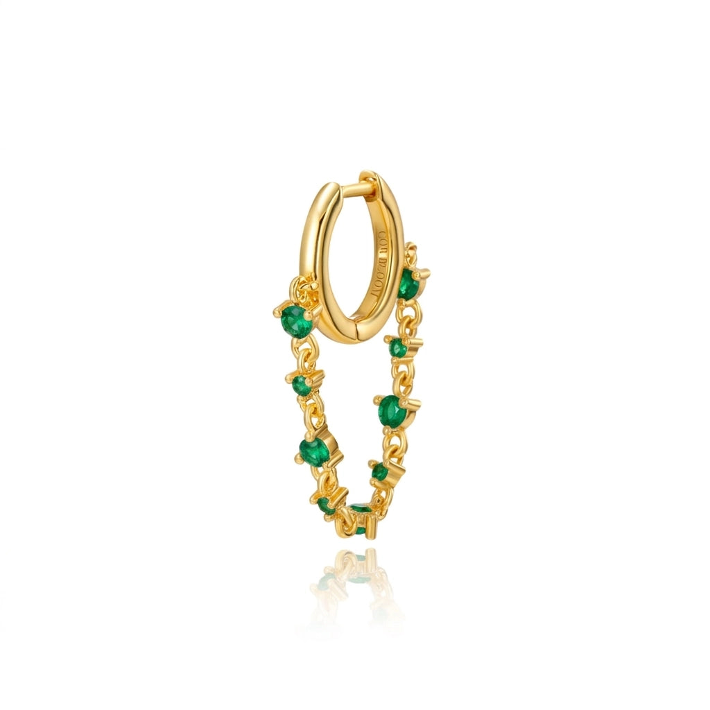 Livia Green Emerald Dangling Chain Hoop Earring