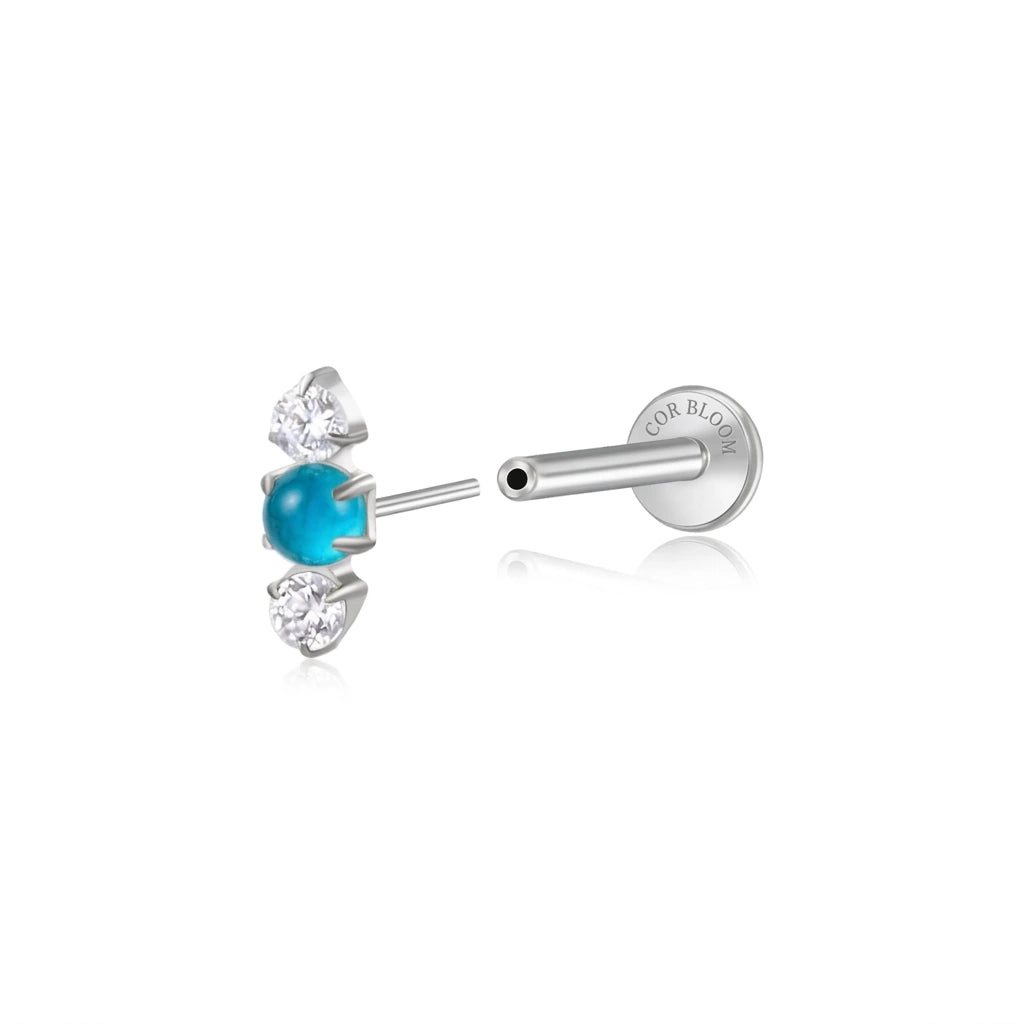 Titanium Mini Lyra Flat Back Stud - Blue Agate