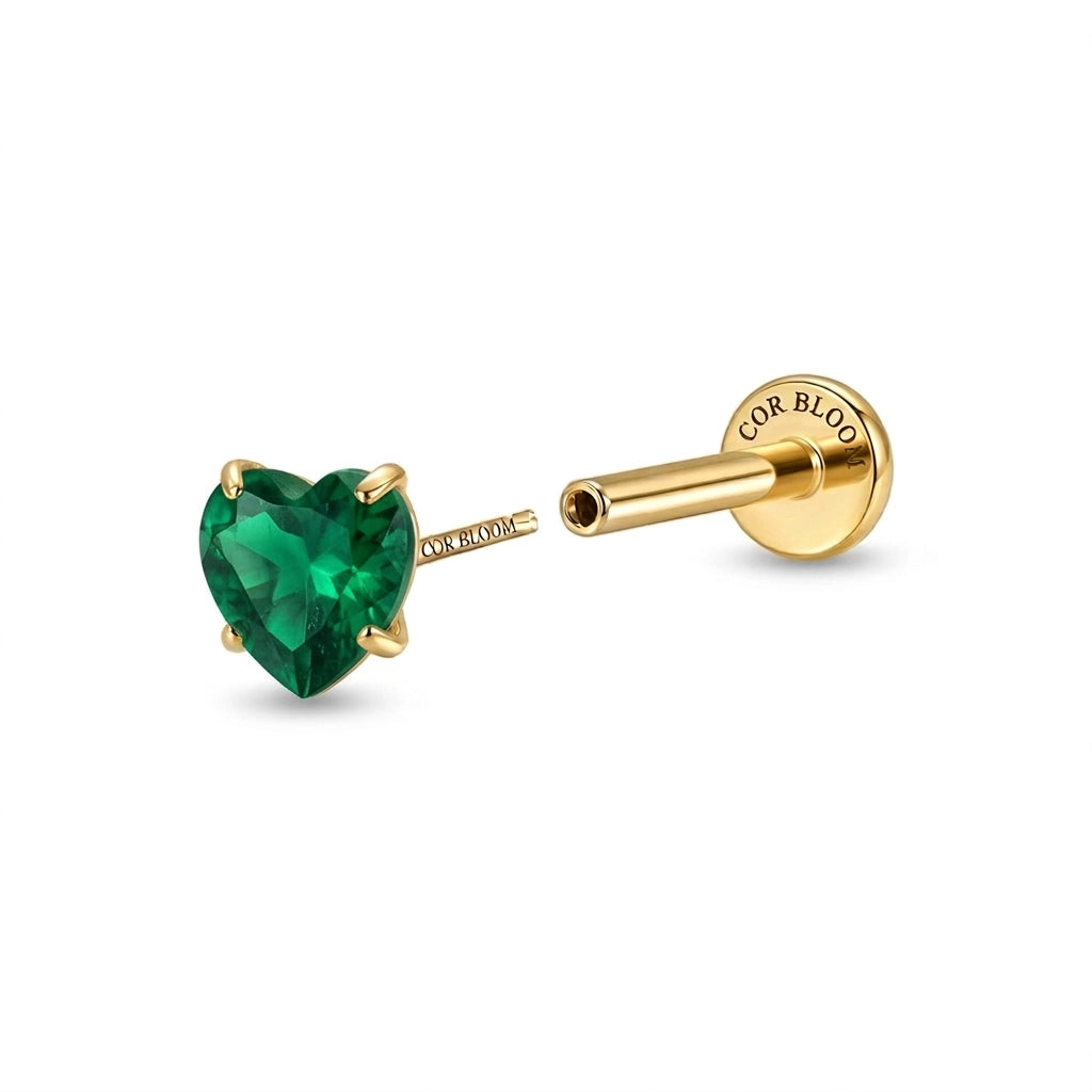 Titanium Multisize Green Emerald Heart-Cut Stud (Push Pin)