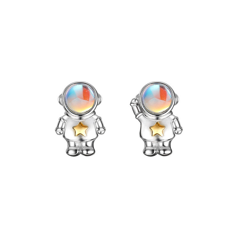 Petite Astronaut Moonstone Stud Earrings