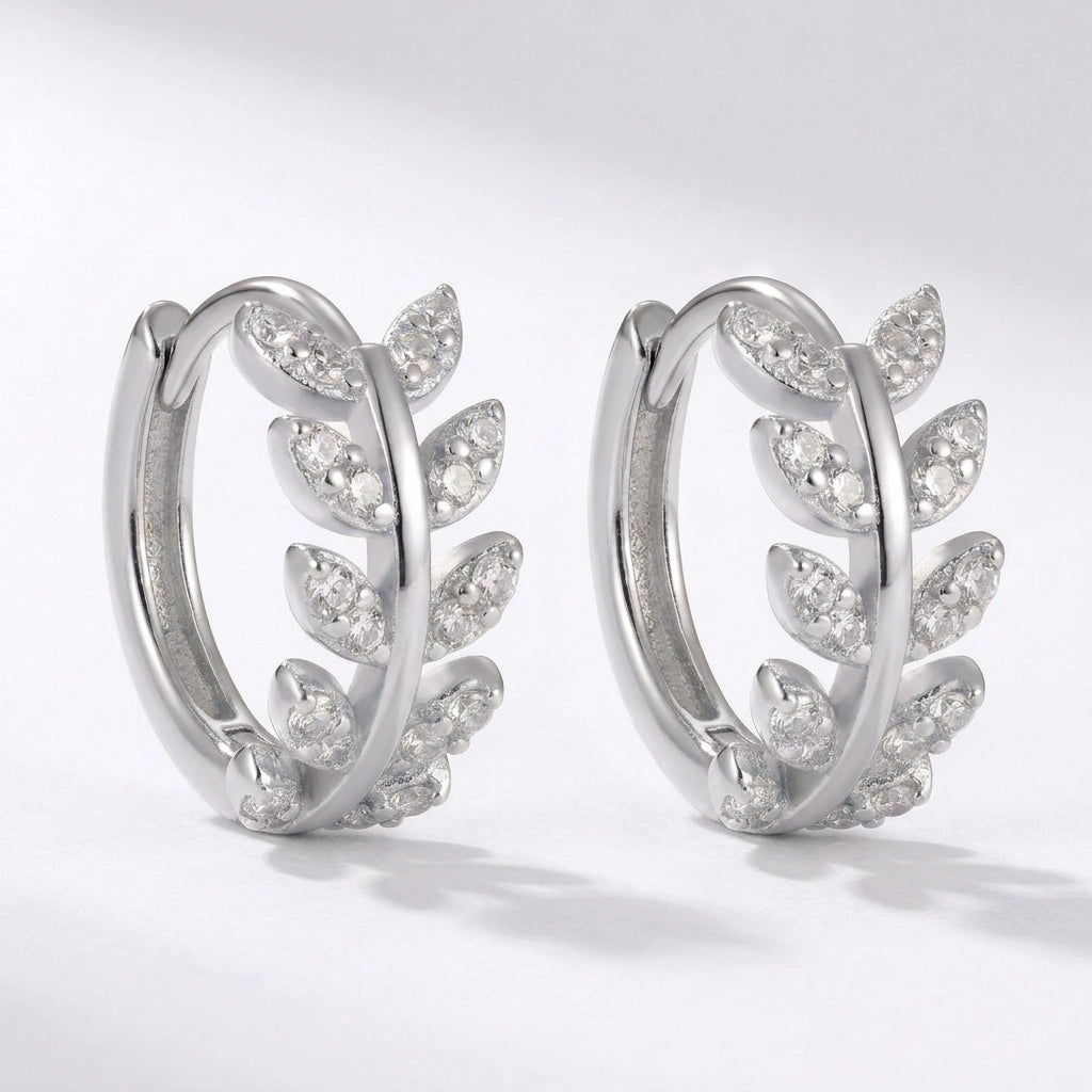 Sparkling Leaf Huggie Earrings