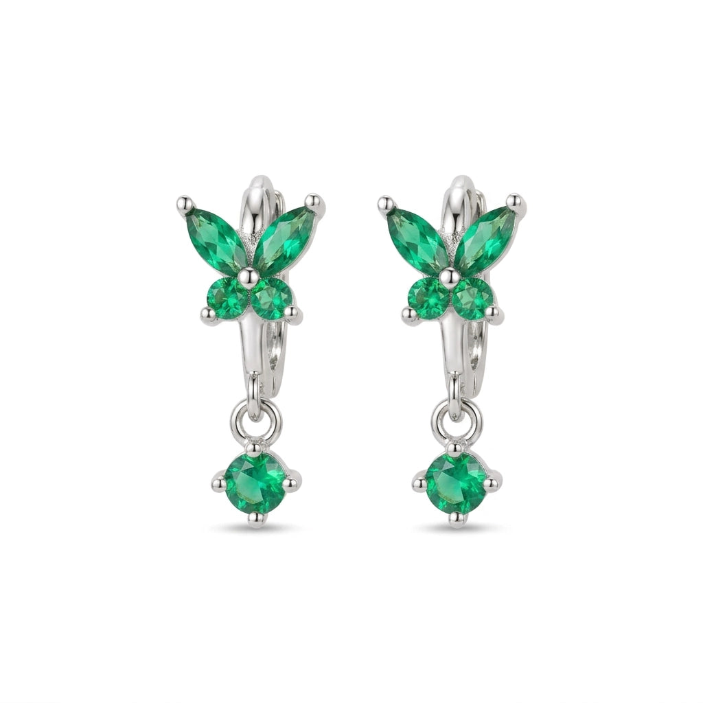 Nefeli Green Emerald Butterfly Huggie Earrings