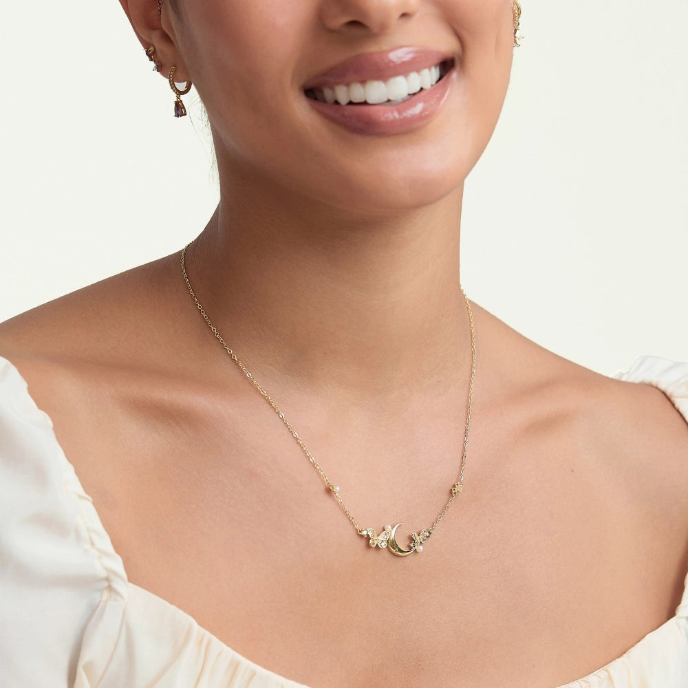 Peridot Crescent Moon & Butterfly Necklace