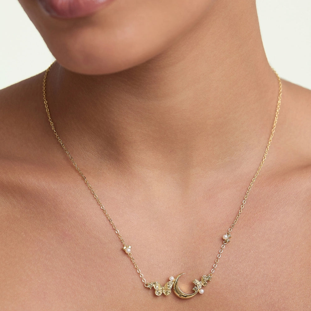 Peridot Crescent Moon & Butterfly Necklace