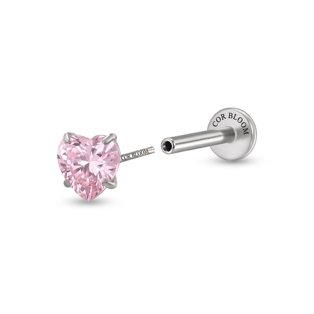 Titanium Multisize Pink Heart-Cut Stud (Push Pin)