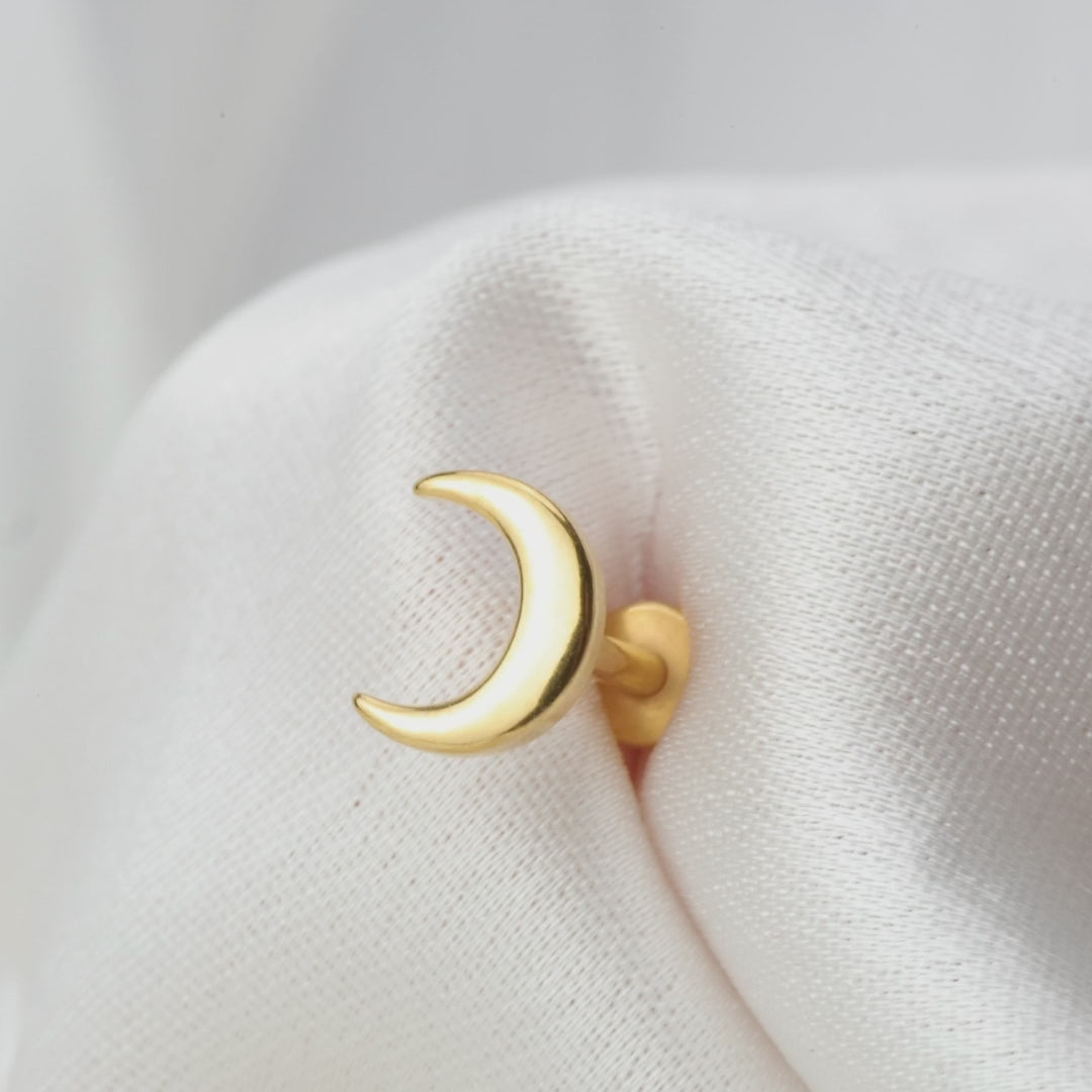 Load video: Lyric Solid Moon Flat Back Piercing Stud