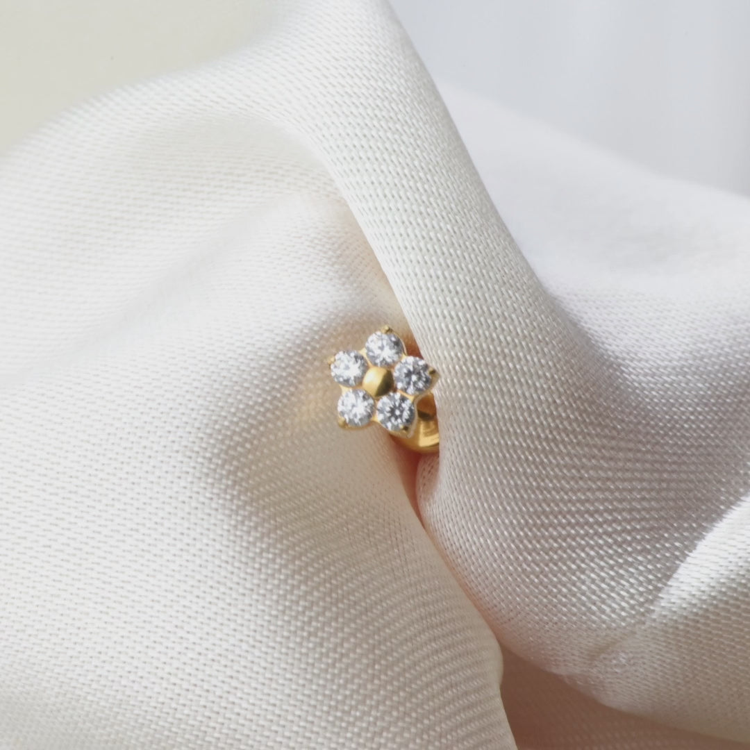 Load video: Crystal Flower Flat Back Stud Earring (18G)