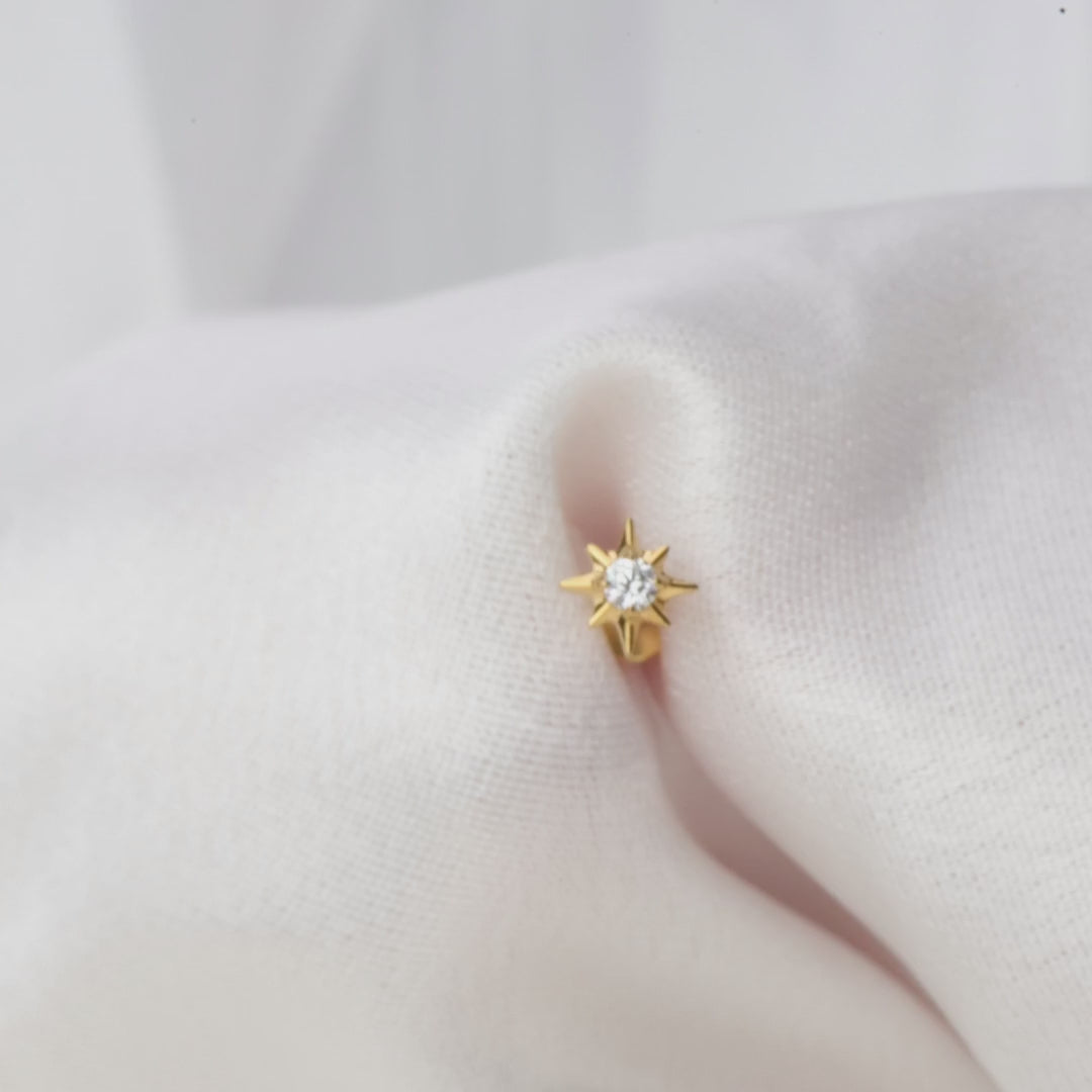 Load video: Titanium Mini Diamond Sun Piercing Stud