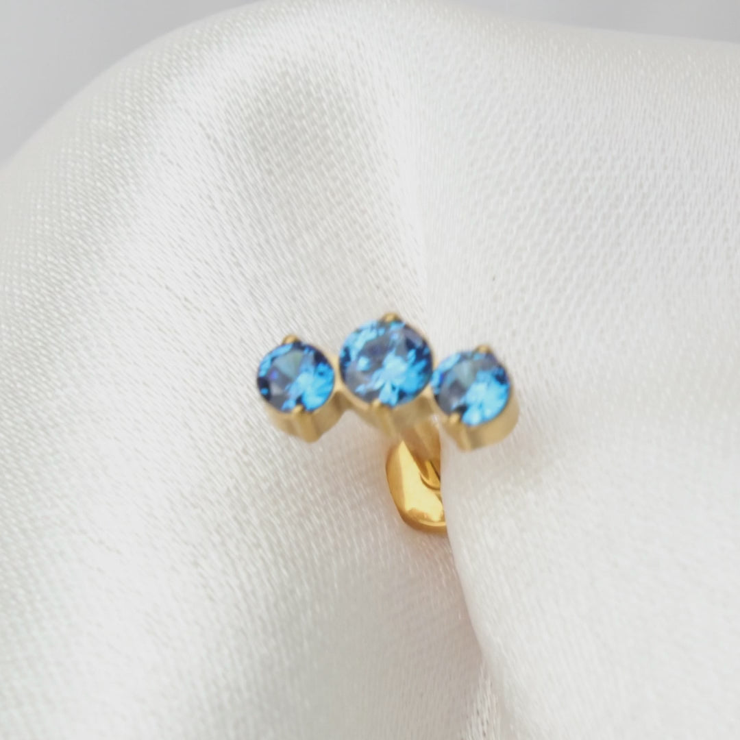 Load video: Titanium Elpis Blue Sapphire Trinity Stone Cluster Flat Back Stud
