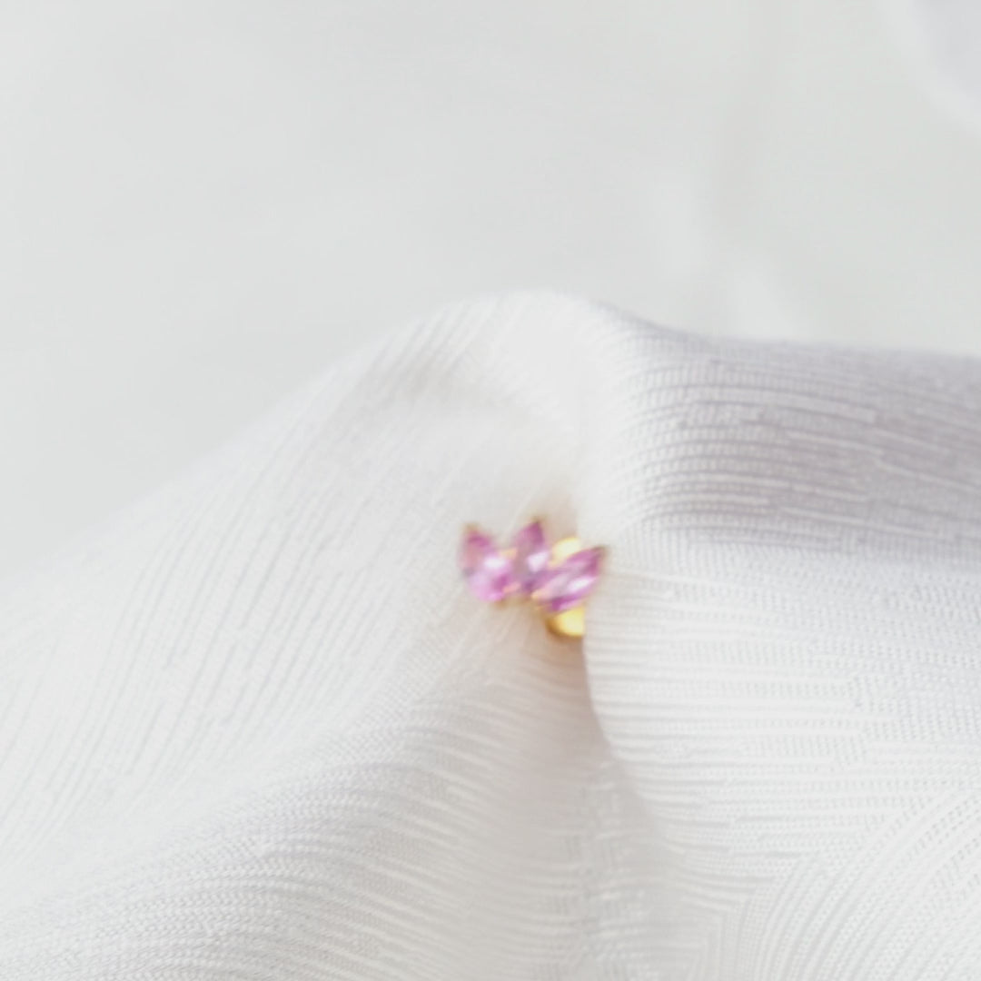 Load video: Titanium Dafni Mini Three-Petal Stud - Pink