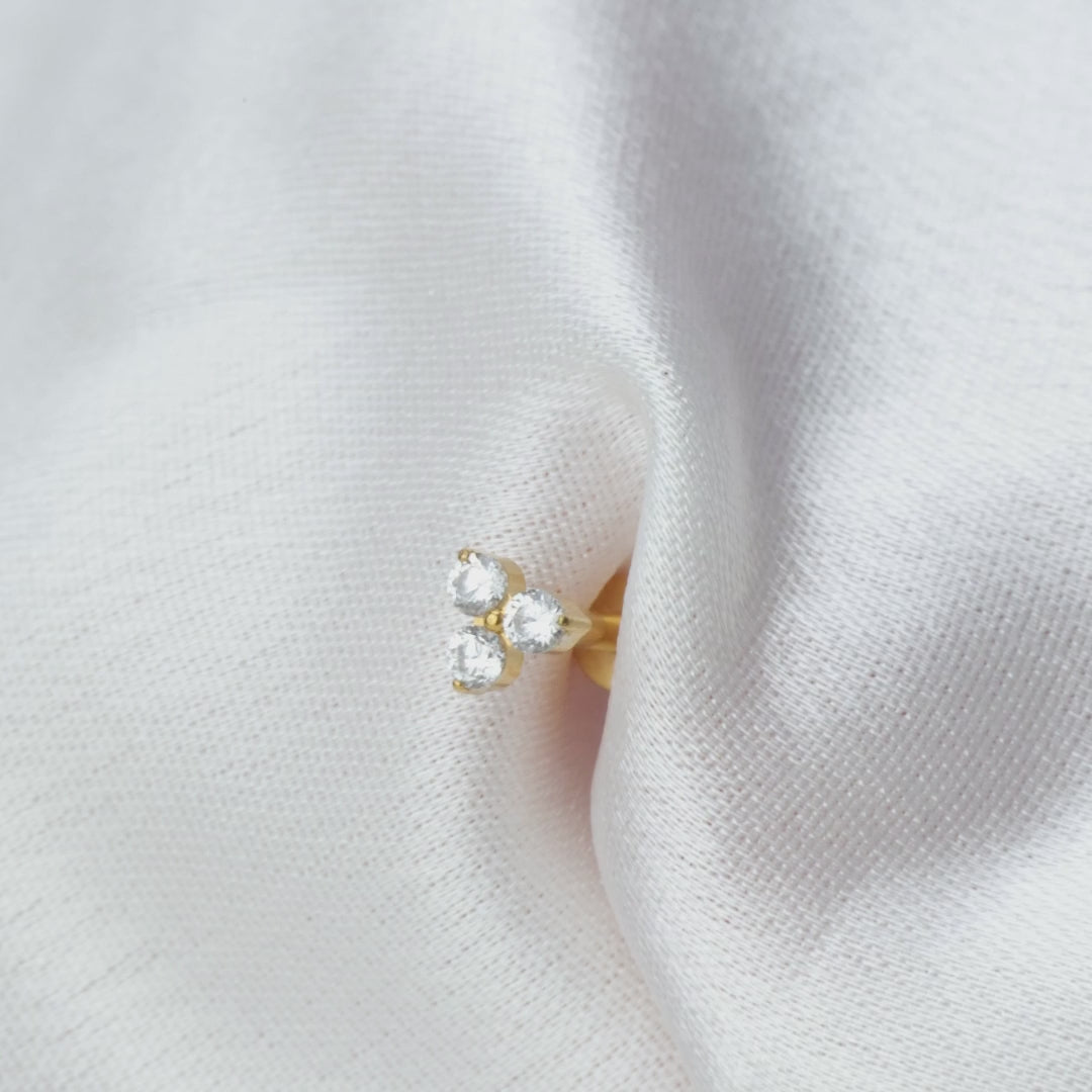 Load video: Titanium Pave Trinity Dot Heart Labret Piercing