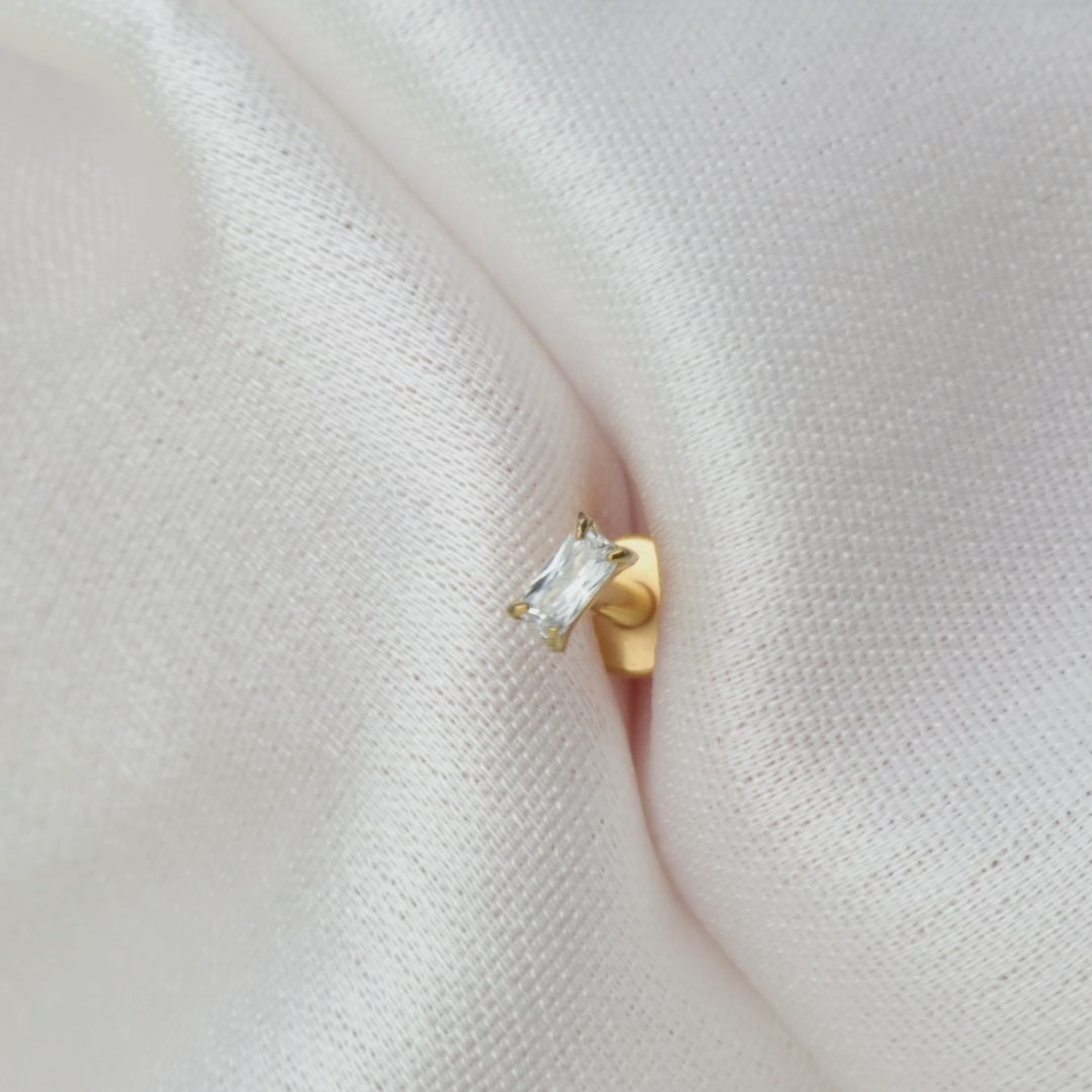 Load video: Titanium Irida Small Baguette Stud - White Crystal
