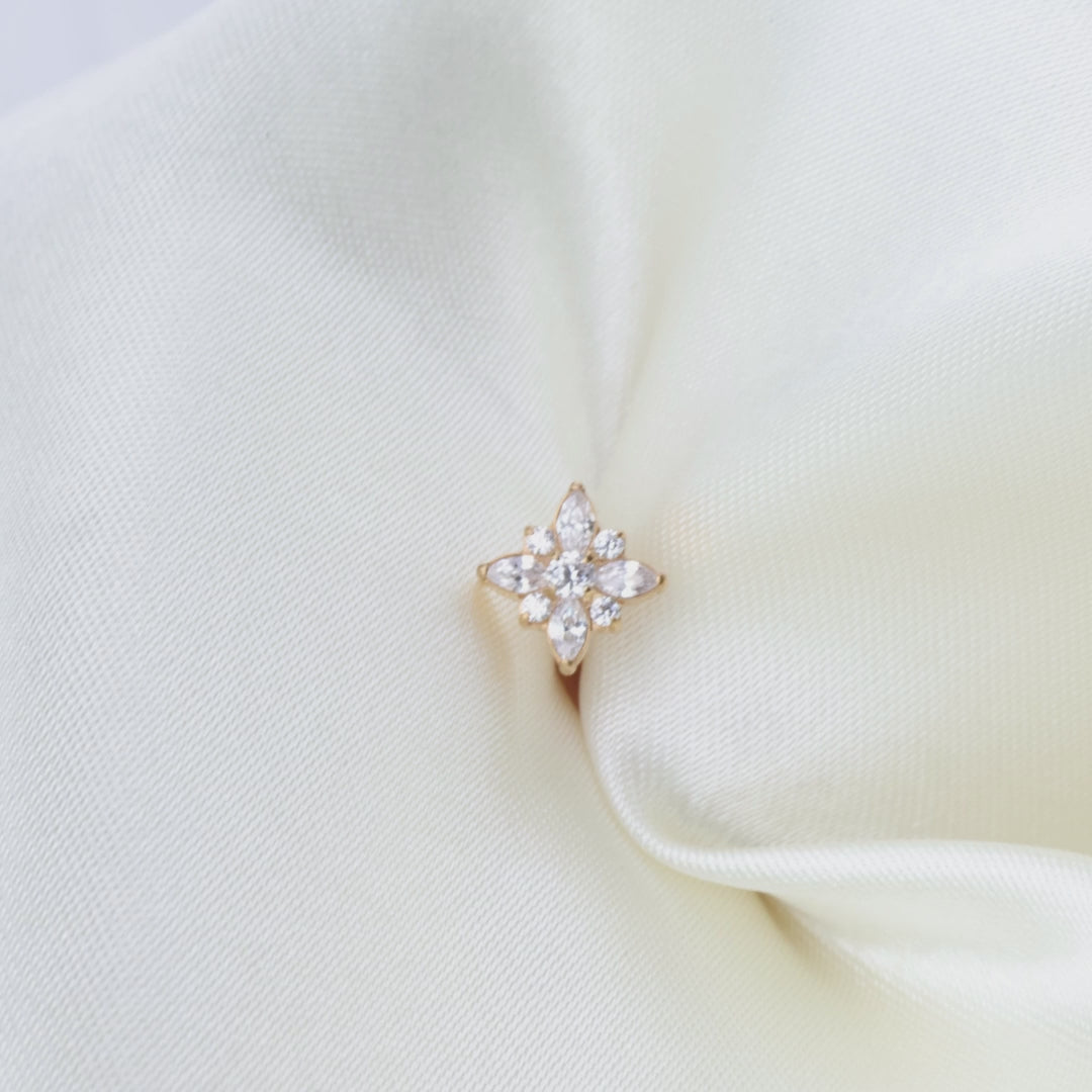 Load video: Titanium Theodora Diamond Spring Flower Flat Back Stud