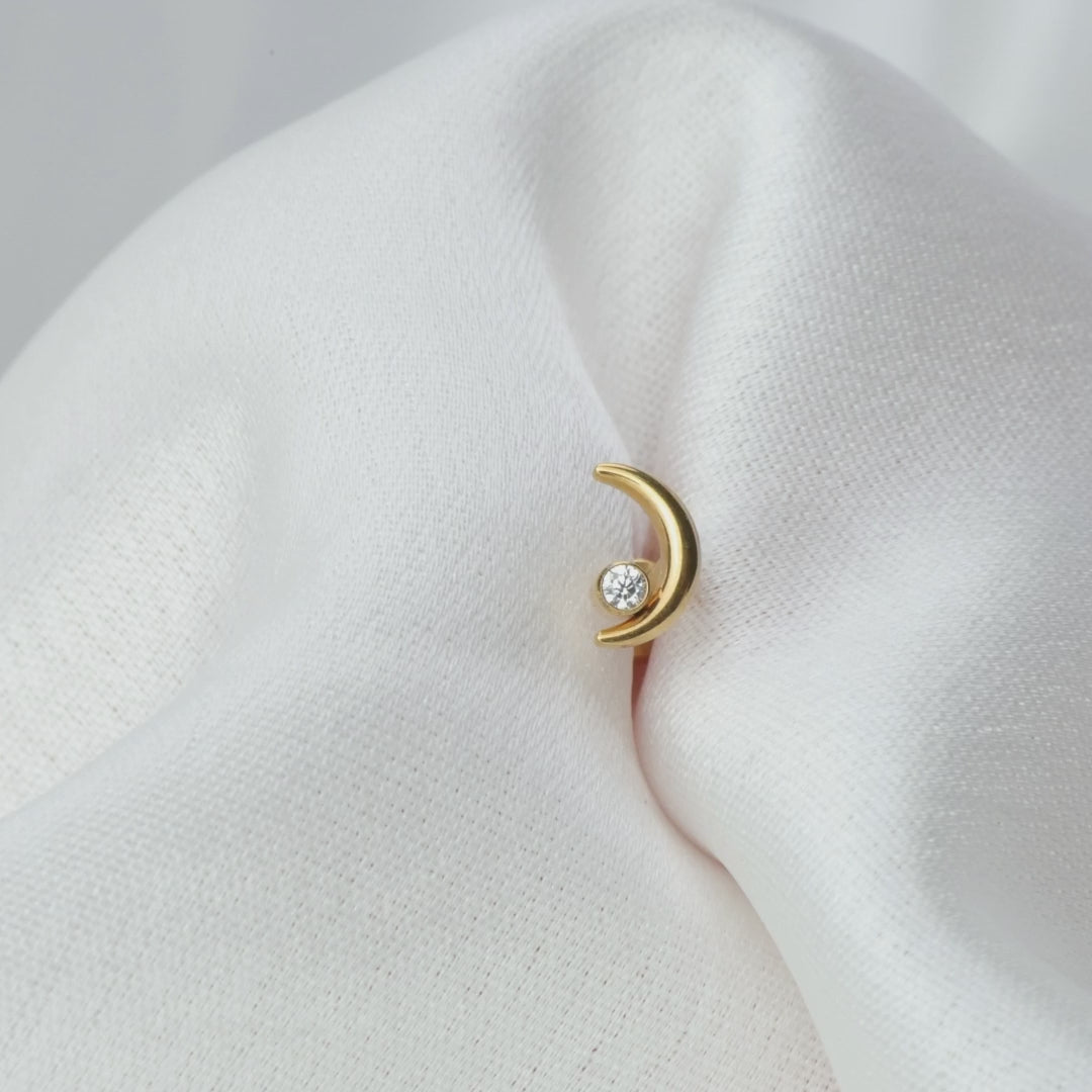 Load video: Titanium Alkmini Simple Diamond Moon Flat Back Stud