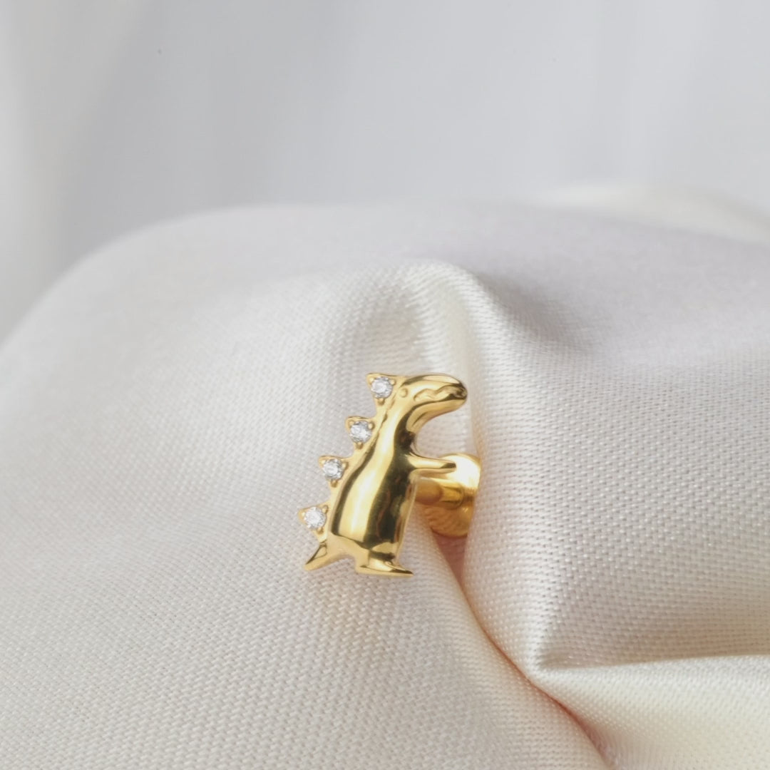 Load video: Titanium Cute Dinosaur Flat Back Stud