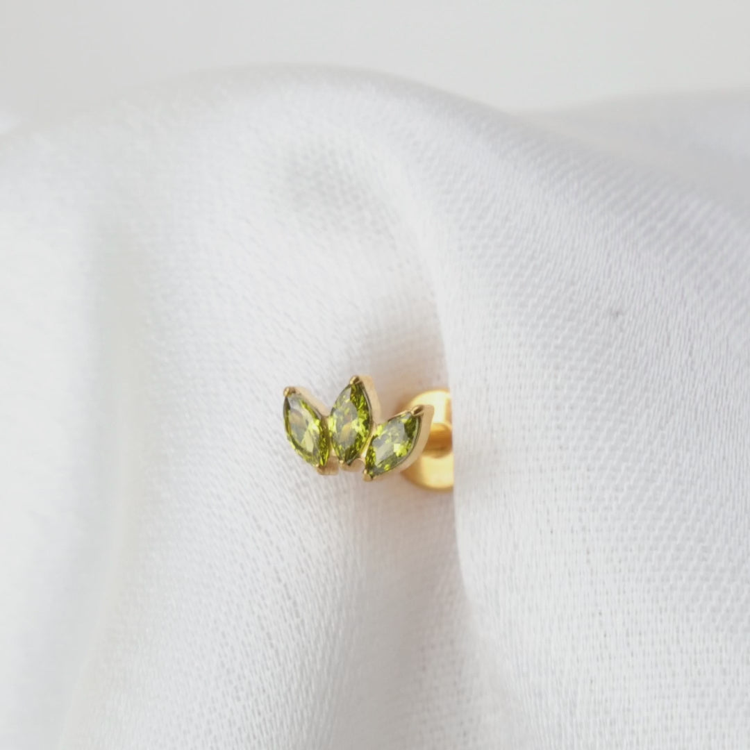 Load video: Titanium Dafni Mini Three-Petal Stud - Peridot