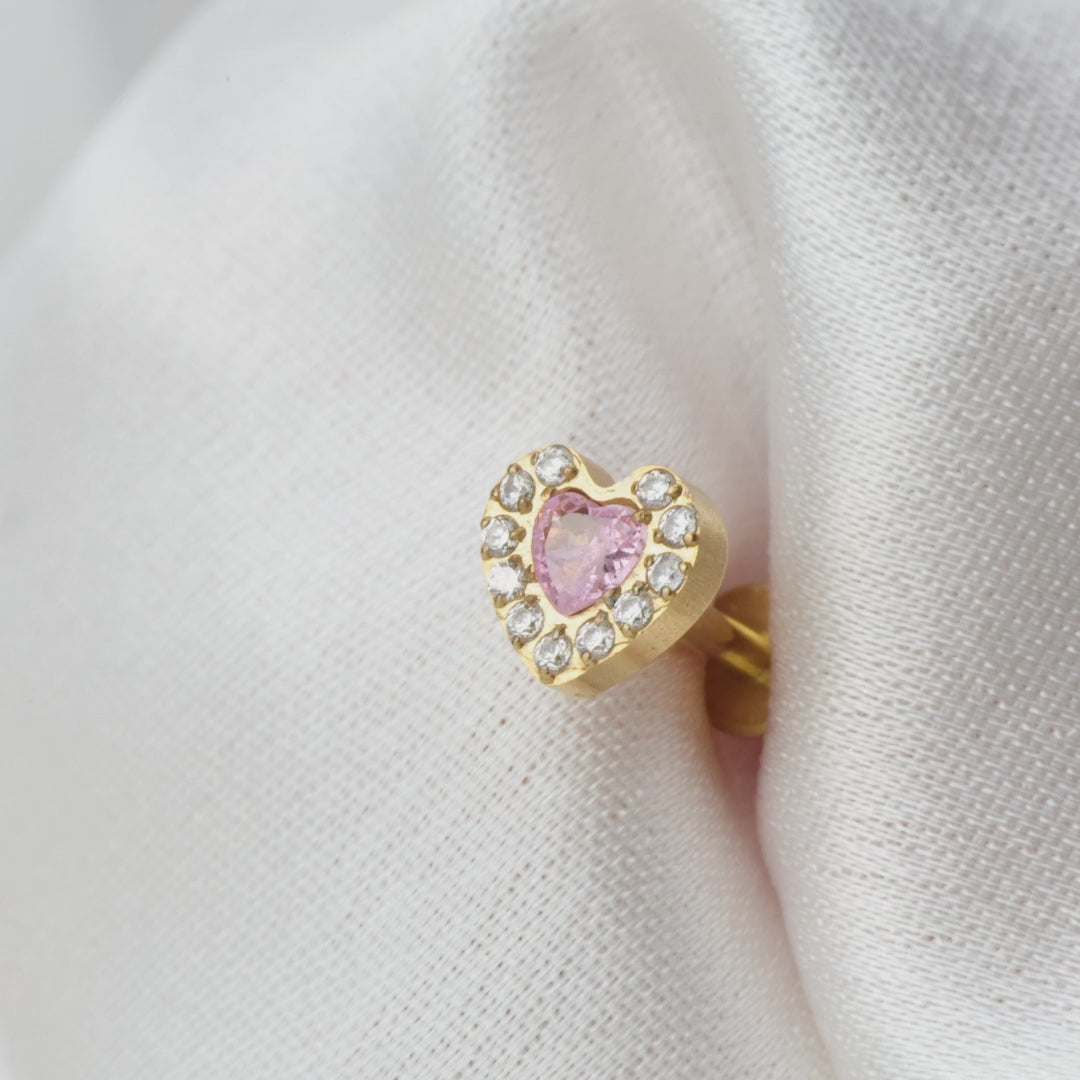 Load video: Titanium Pink Tourmaline Heart Flat Back Piercing Stud
