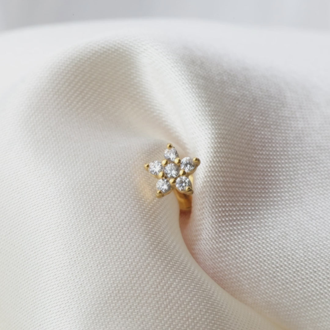 Load video: Diamond Jasmine Flower Flat Back Stud