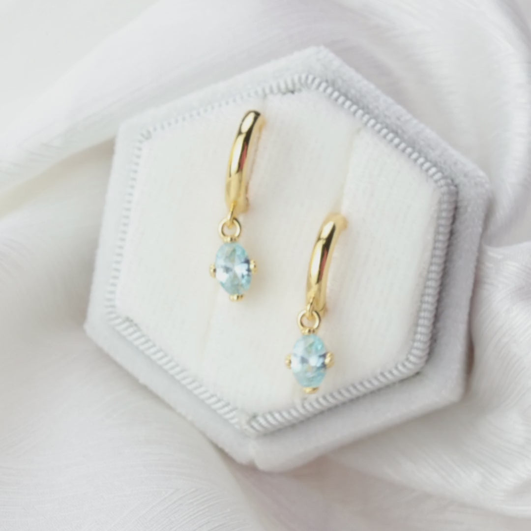 Load video: Aleia Aquamarine Oval Stone Hoop Earrings