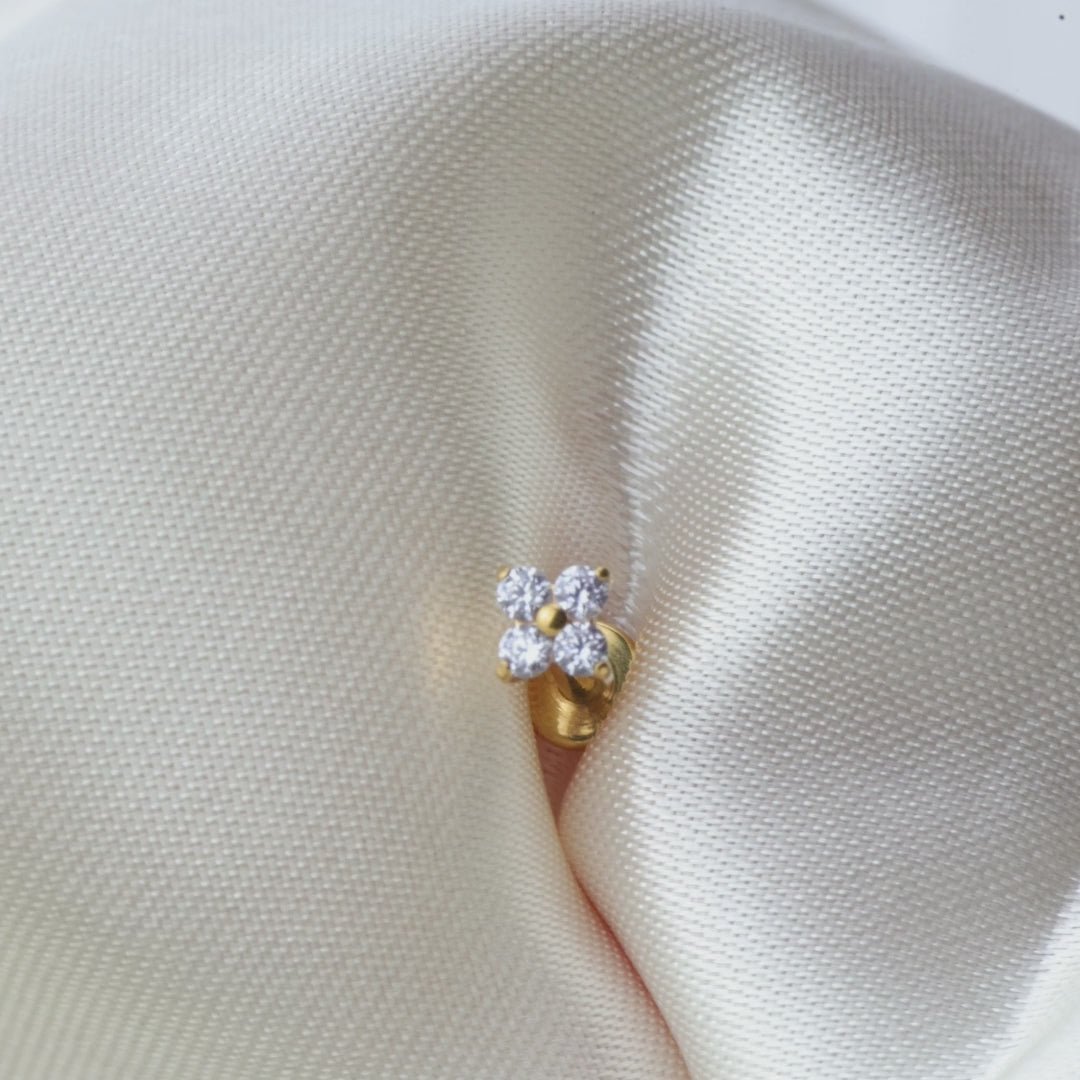 Load video: Titanium Aretha Small Crystal Four-Leaf Clover Stud