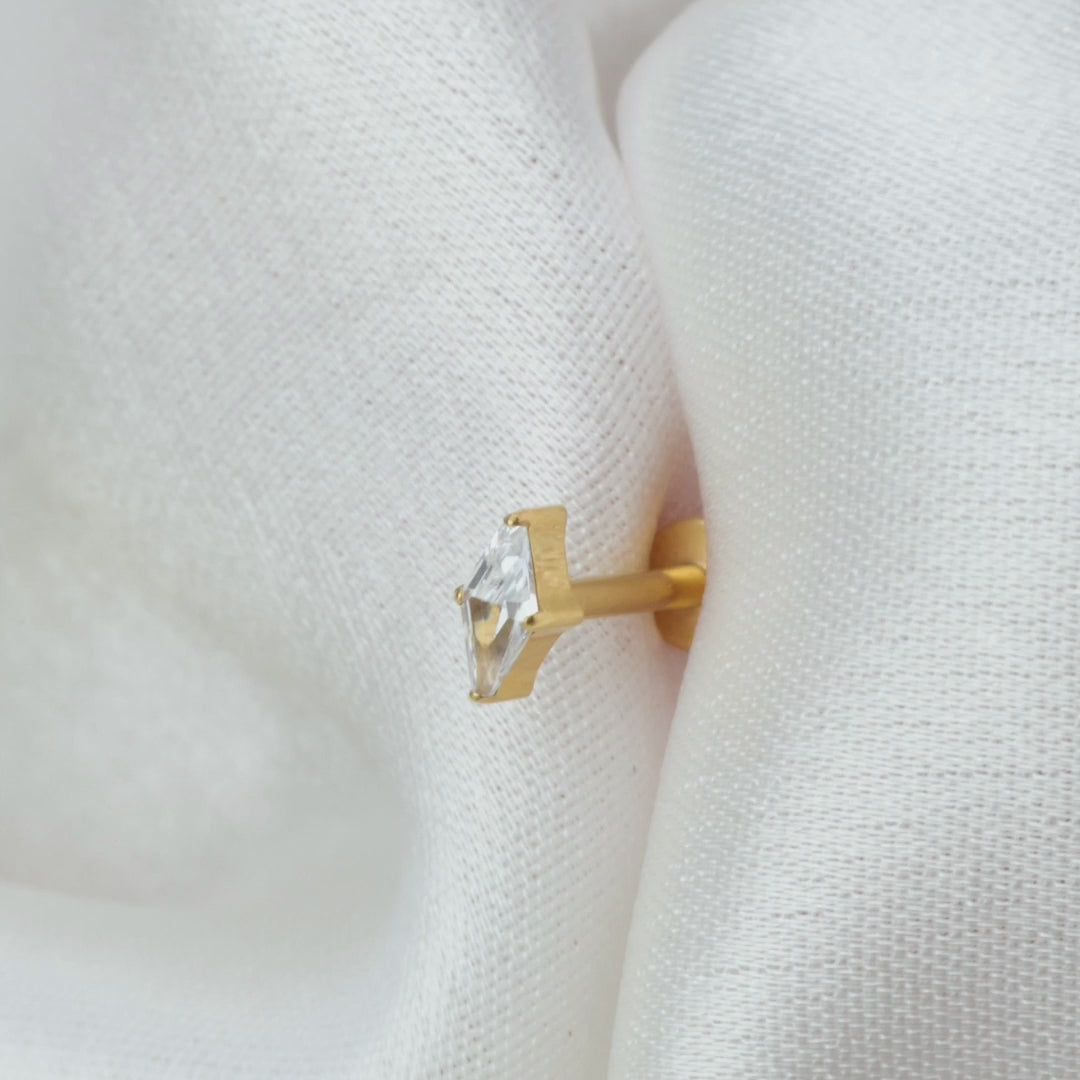 Load video: Titanium Xyla Rhombus Gemstone Stud - White Crystal