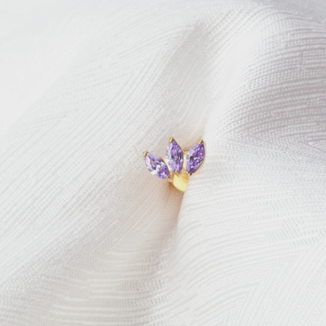 Load video: Titanium Dafni Mini Three-Petal Stud - Amethyst