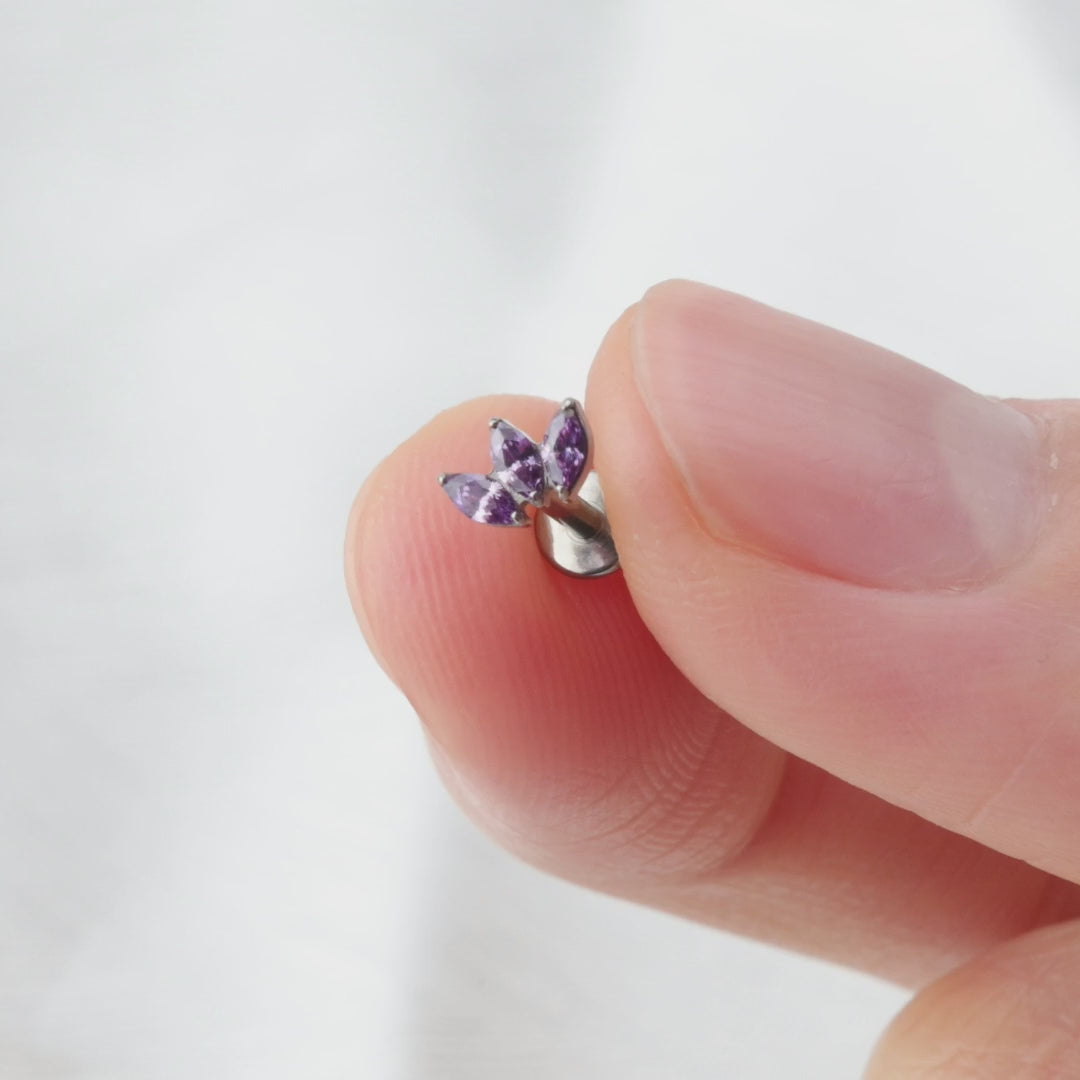 Load video: Titanium Dafni Mini Three-Petal Stud - Amethyst