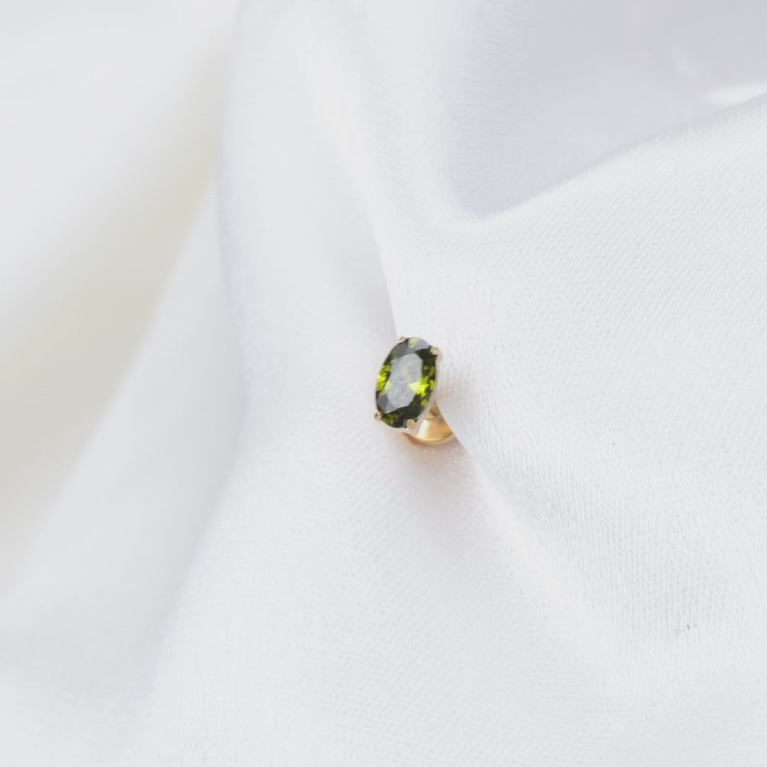 Load video: Titanium Oval Peridot Gemstone Flat Back Stud