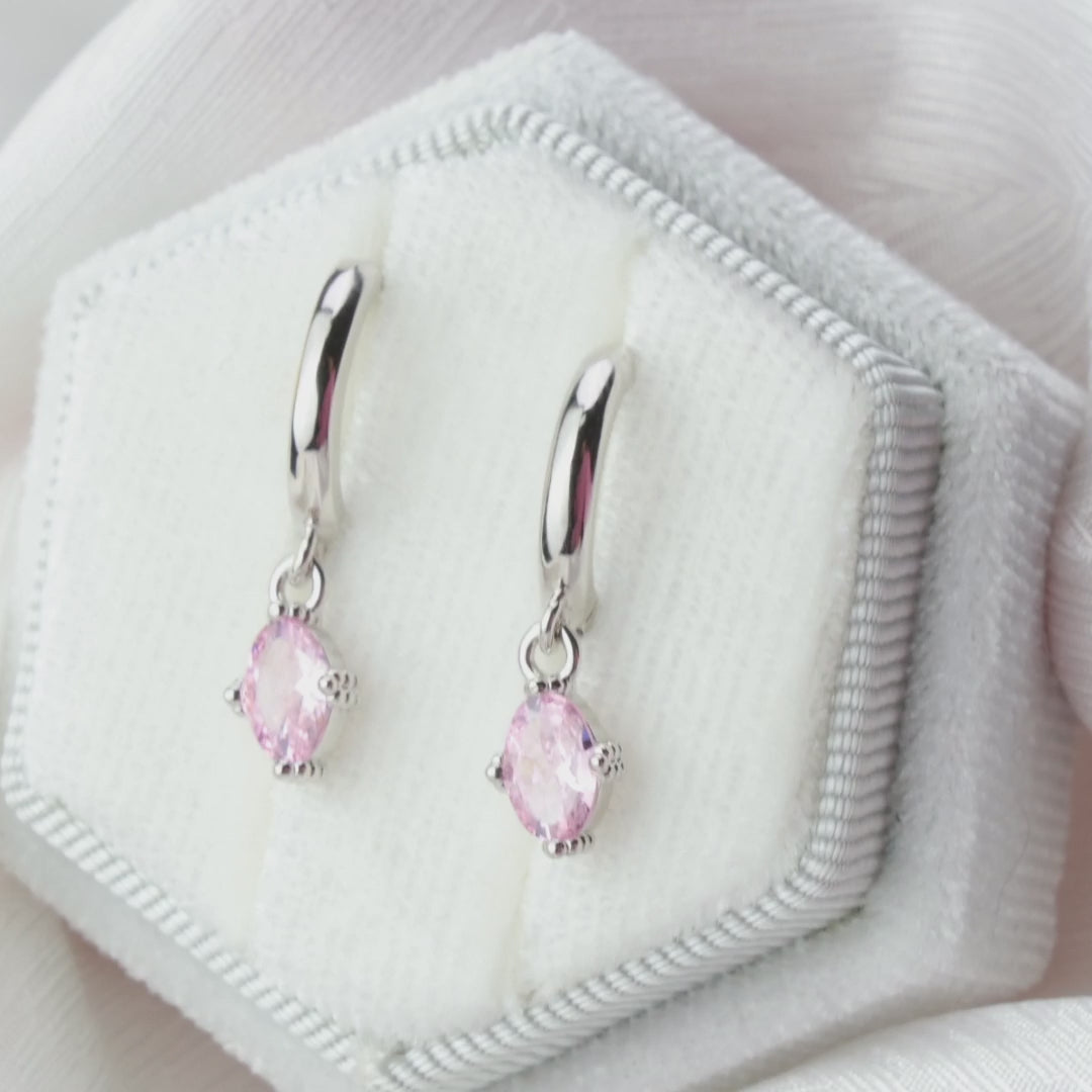 Load video: Aleia Pink Oval Stone Hoop Earrings