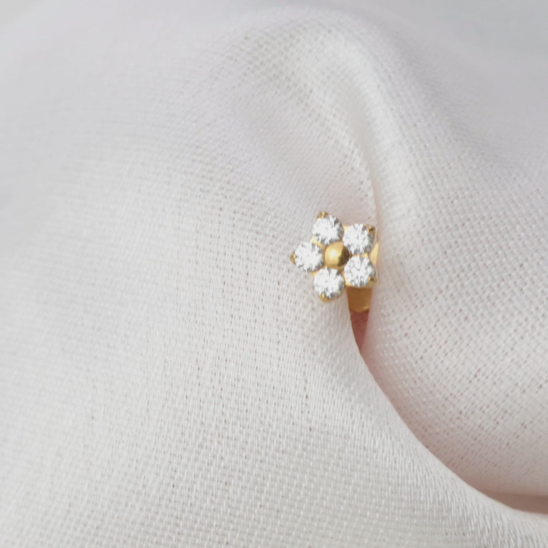 Load video: Titanium Dainty Little Diamond Flower Piercing Stud