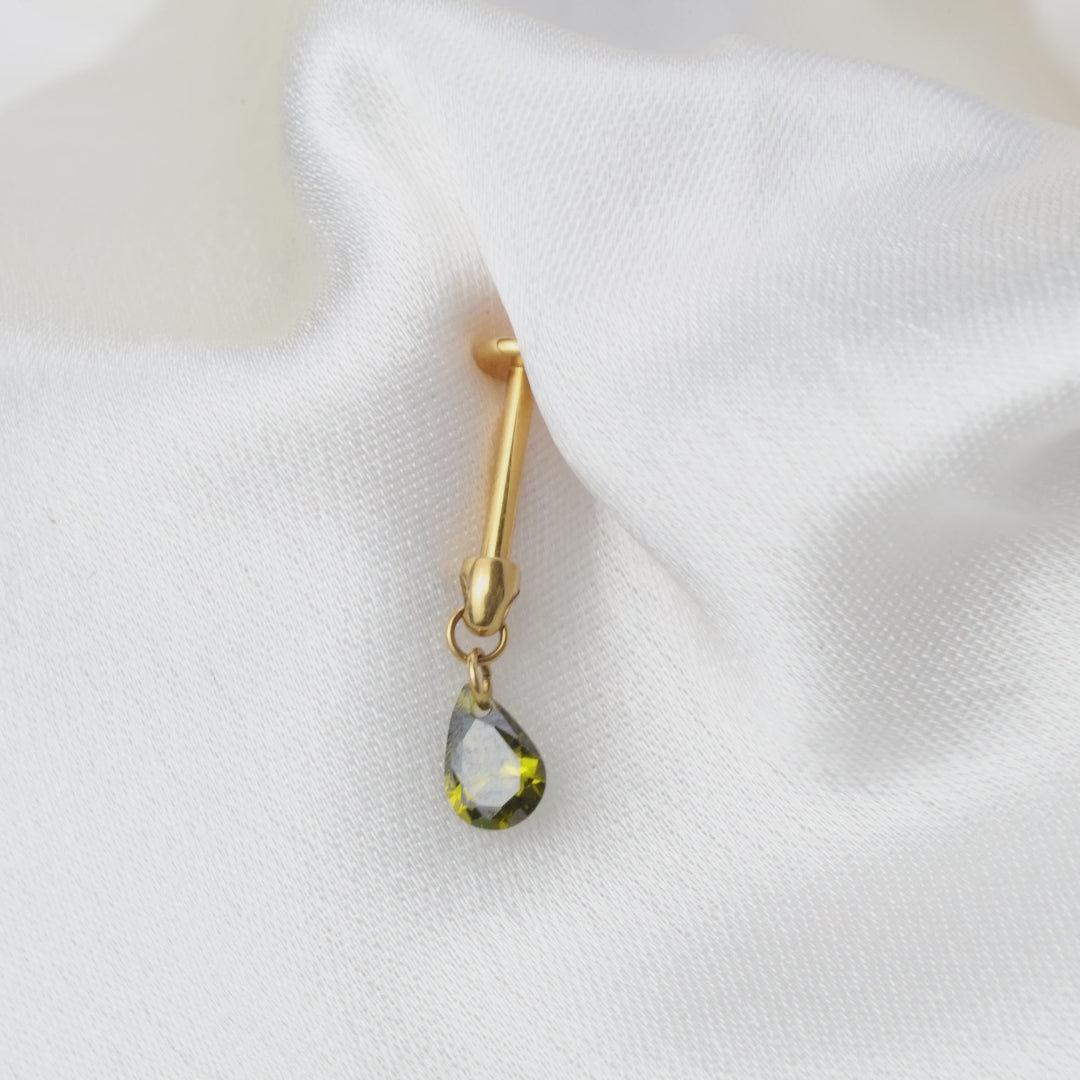 Load video: Titanium Peridot Floating Marquise Stud | Vertical Helix Earring