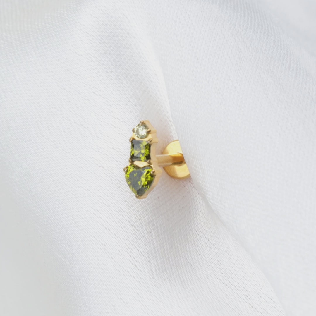 Load video: Titanium Eudora Heart Stud - Gradient Peridot