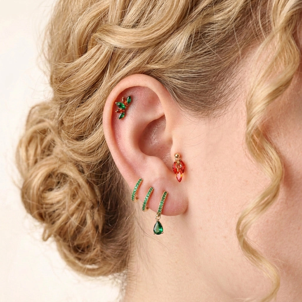Titanium Aphrodite Red & Green Crown Push Pin Flat Back Stud - Fiesta