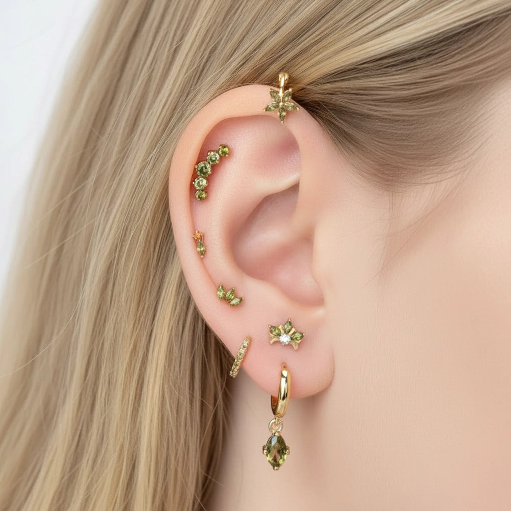 Ella Peridot Flower Huggie Earrings
