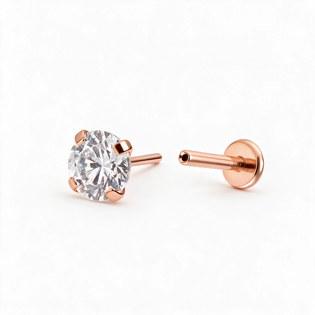 Titanium Lucia Multisize White CZ Push Pin Stud - Rose Gold