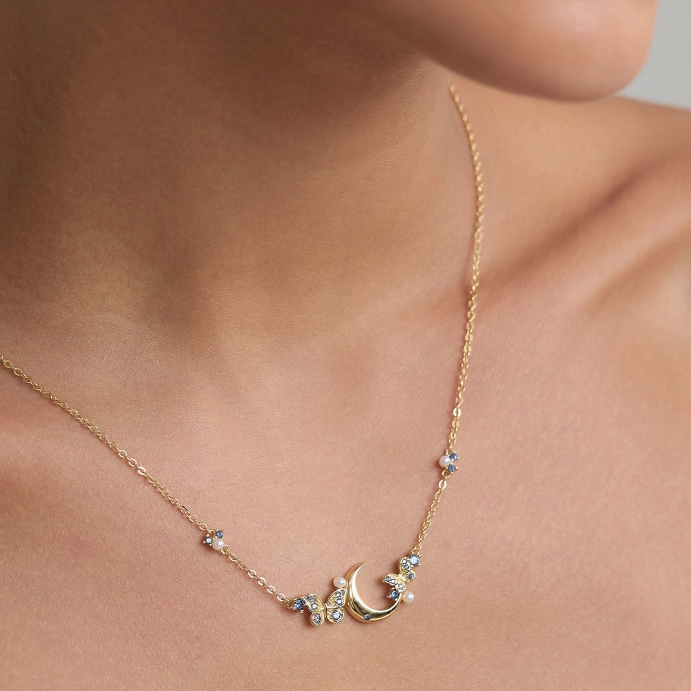 Tanzanite Crescent Moon & Butterfly Necklace