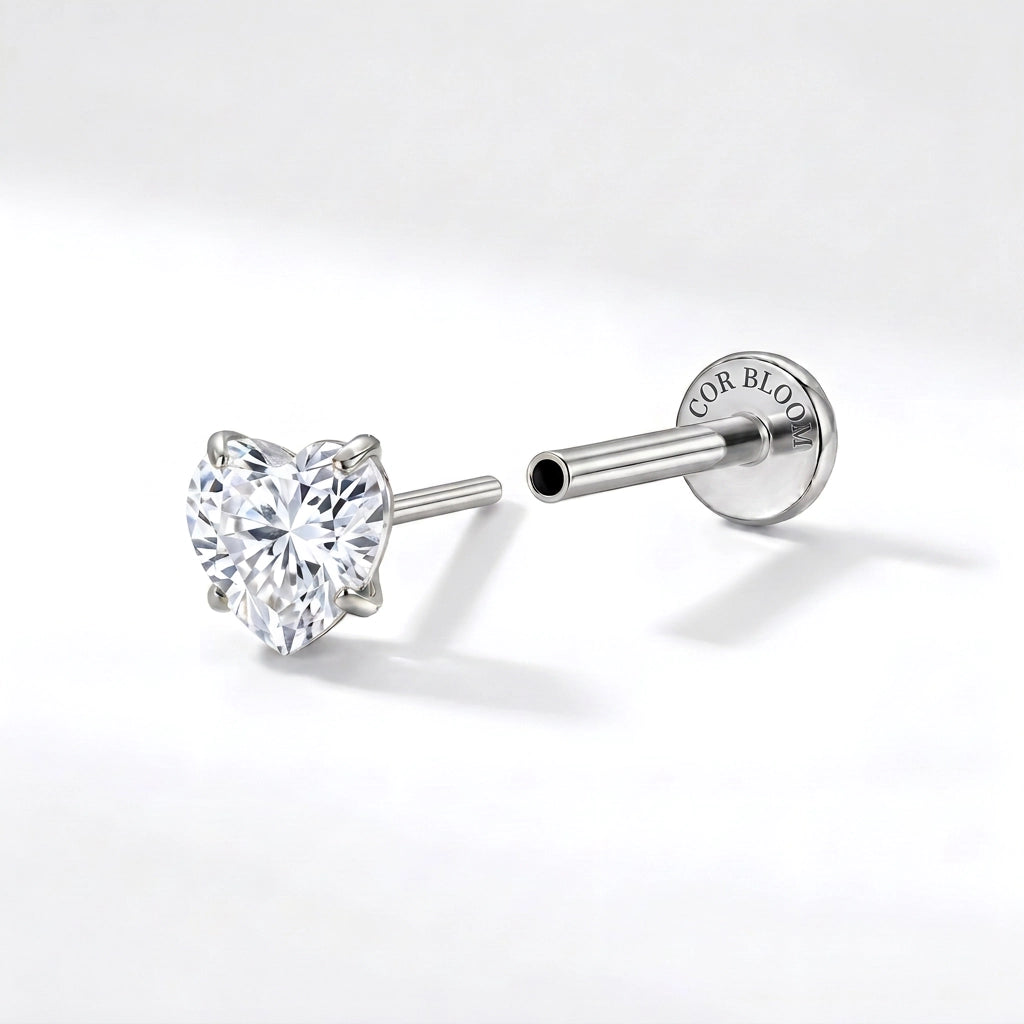 Titanium Multisize Diamond Heart-Cut Stud (Push Pin)