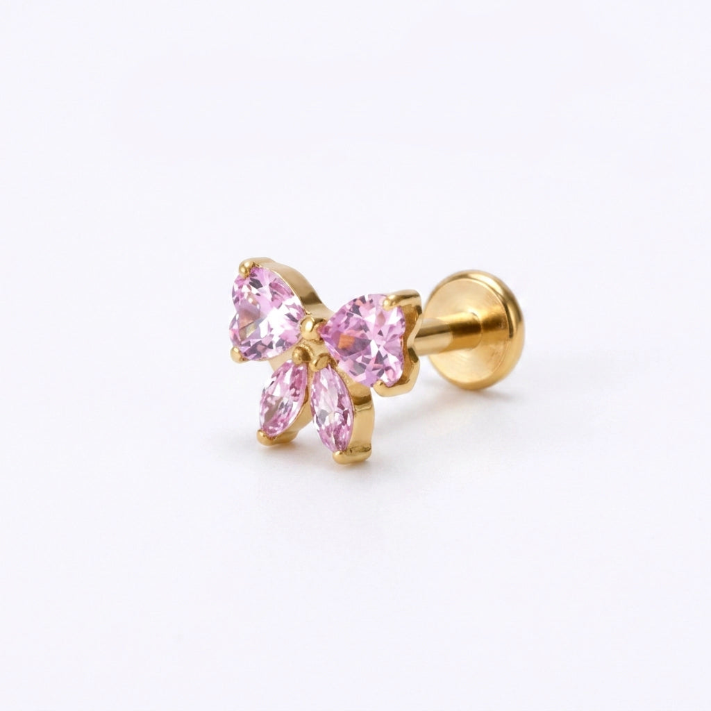 Titanium Daphne Pink Ribbon Bow Flat Back Stud