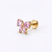 Titanium Daphne Pink Ribbon Bow Flat Back Stud