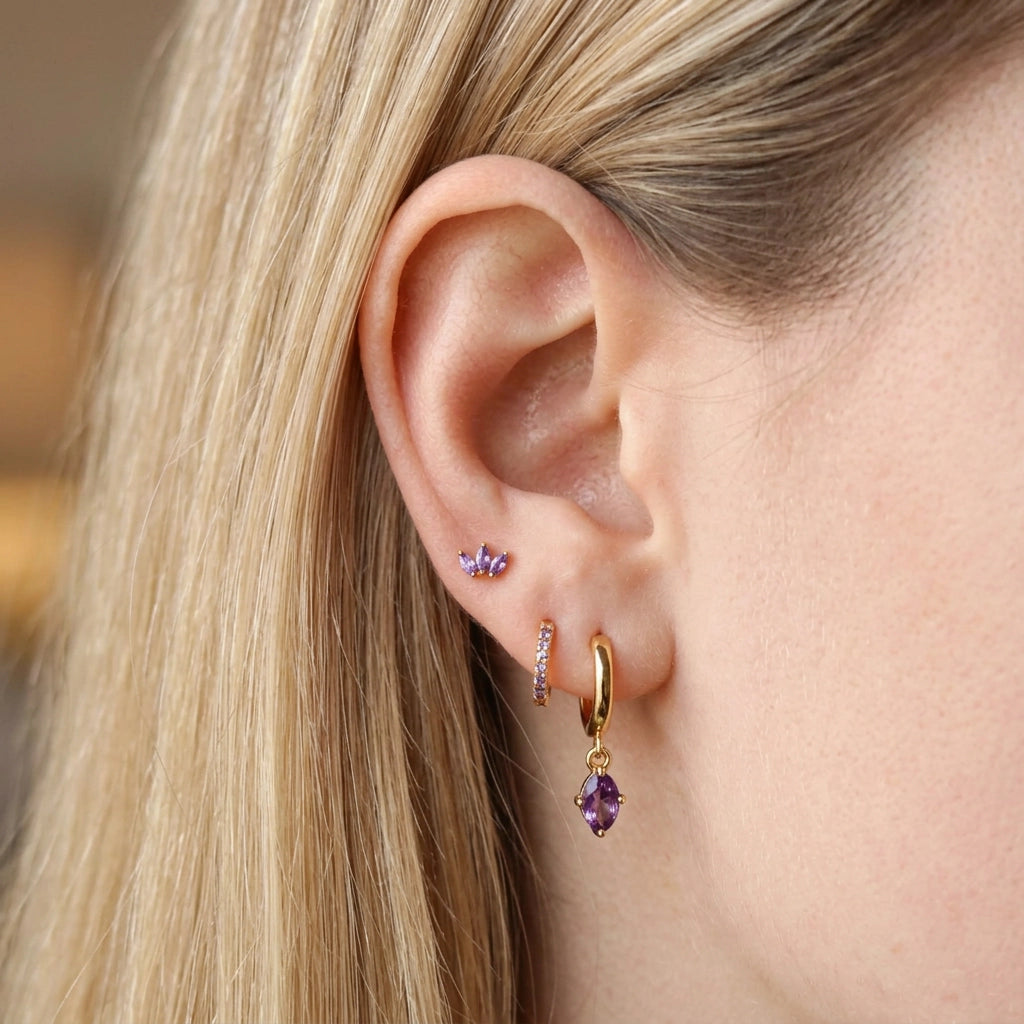 Arya Amethyst Pave Hoop Earrings