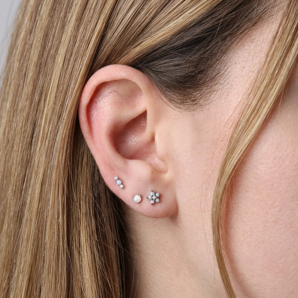 Titanium Lina Mini Round-Cut White Opal Flat Back Stud