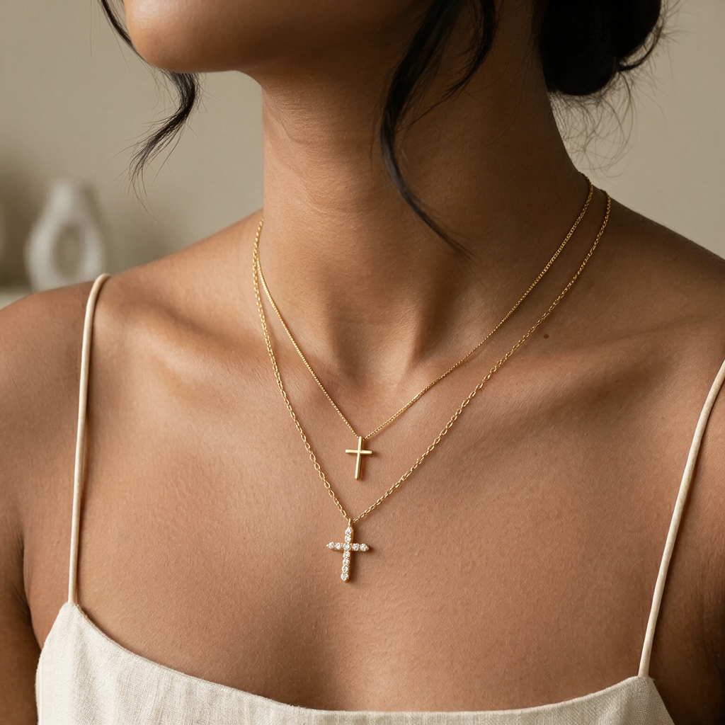 Duo Cross Layered Necklace Set